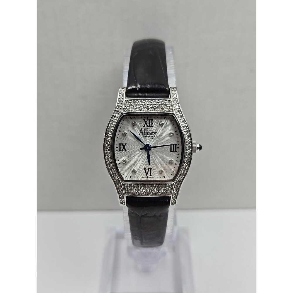 Affinity Diamonds Sterling Silver Swiss Quartz Womens Watch New Battery Leather